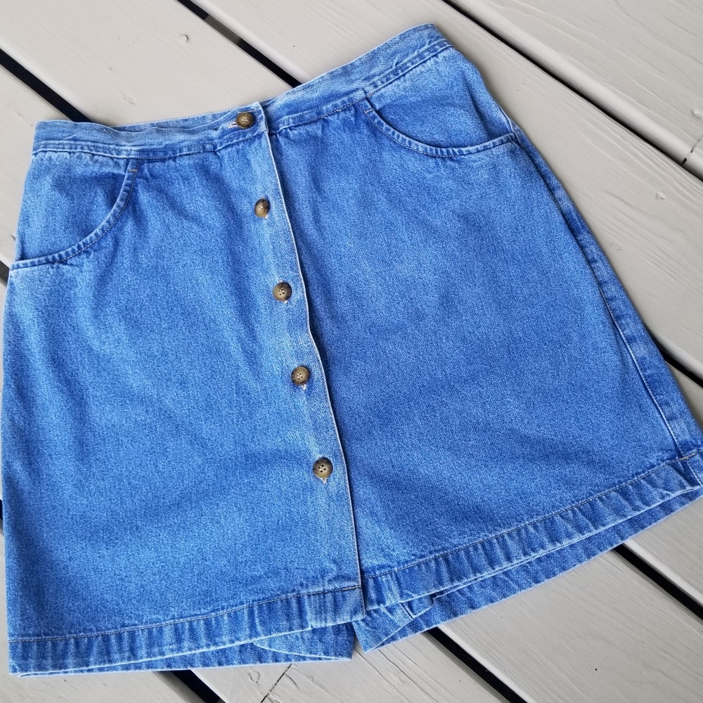 Relativity Blue Denim Button-Front Skort